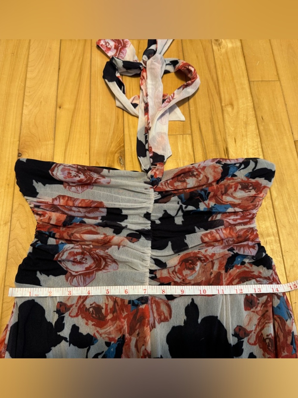 Floral Halter Hi-Lo Dress in White and Rust - Picture 5 of 8